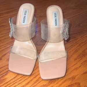 Steve Madden Nude Heels with Clear Straps and Rhinestone Accent